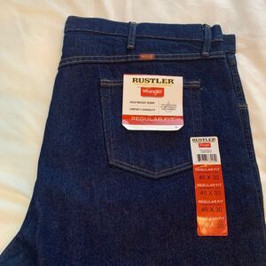 NWT Wrangler Rustler Heavyweight Denim Jeans Regular Fit Straight Leg 46x30
